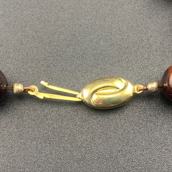 Vtg 9K Solid Gold Ball & 10mm Tigers Eye Beaded Necklace 18" - Lots of Gold - Picture 10 of 15